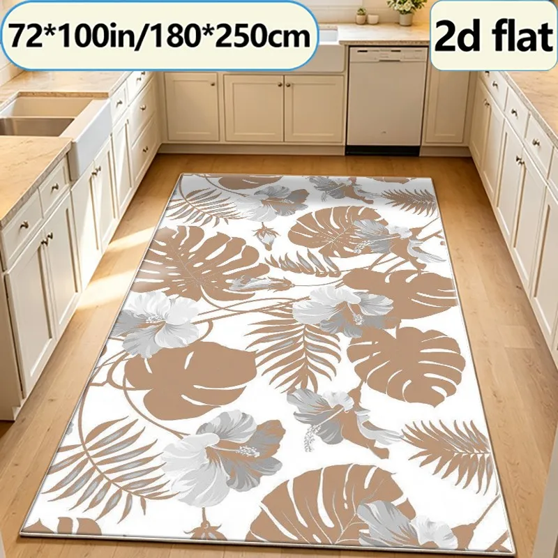 Neutral Tropical Monstera Hibiscus Leaf carpet flooring, Retro Botanical Area Rug for Living Room Bedroom Household Floor Decor view 4