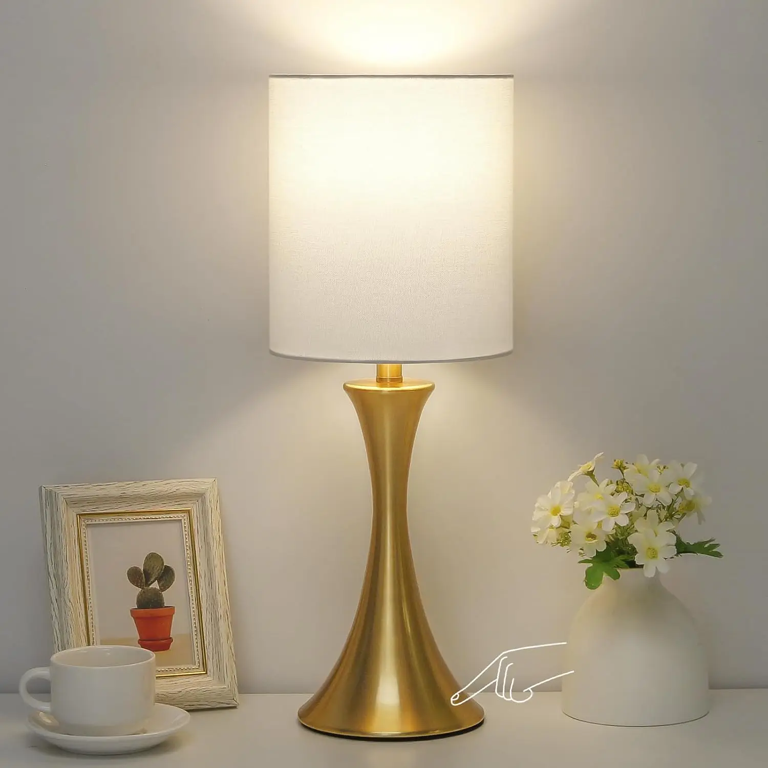 

Настольная лампа с сенсорным управлением, золотистая, с 3-ступенчатой регулировкой яркости и белым абажуром для спальни, гостиной, офиса