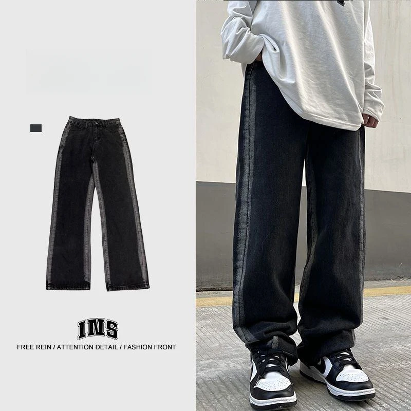 

American Retro Large Size 300 Pou Men's Casual Sports Jeans Straight Leg Long Pants Trendy Brand Loose Fit High Waist Denim