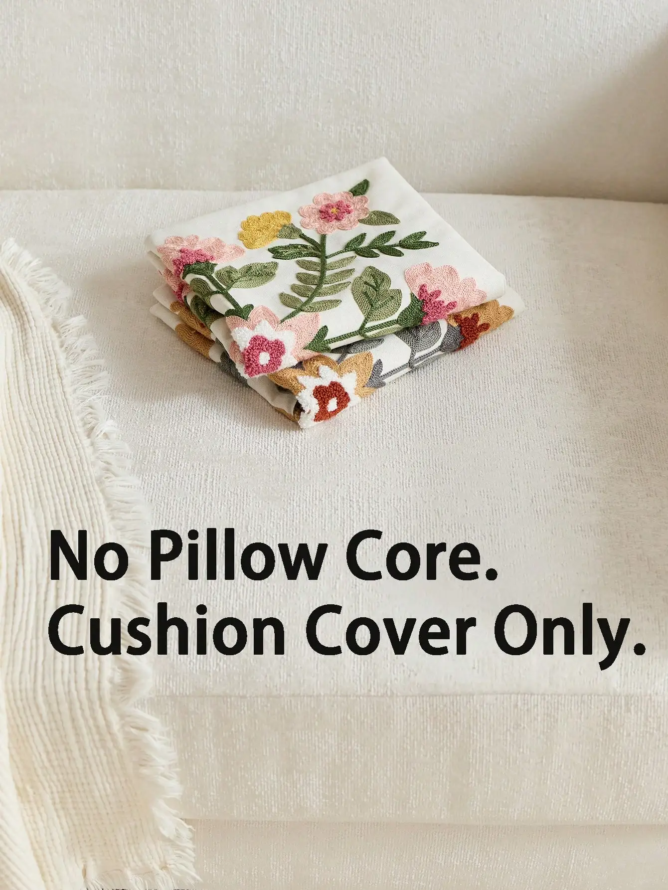 1pc Green Floral Leaf Embroidered Throw Pillow Cover, Spring/Summer Flower Decor Cushion Cover, Suitable For Indoor Decoration, All Season Pillow Sham, Pillow Insert Not Included