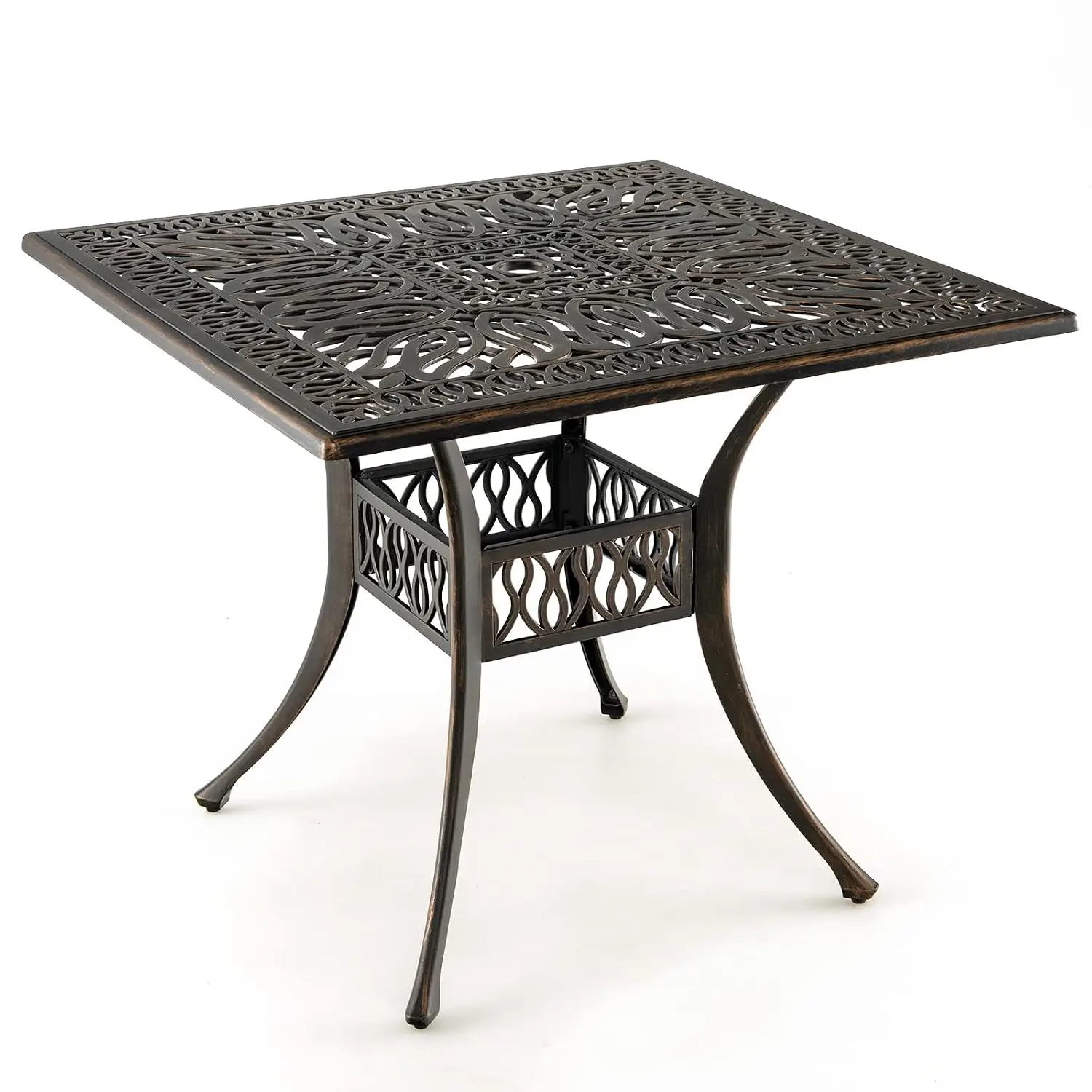 35.4 Inches Outdoor Dining Table, All-Weather Cast Aluminum Table with Umbrella Hole, 4 Person Square Dining Table, Customized