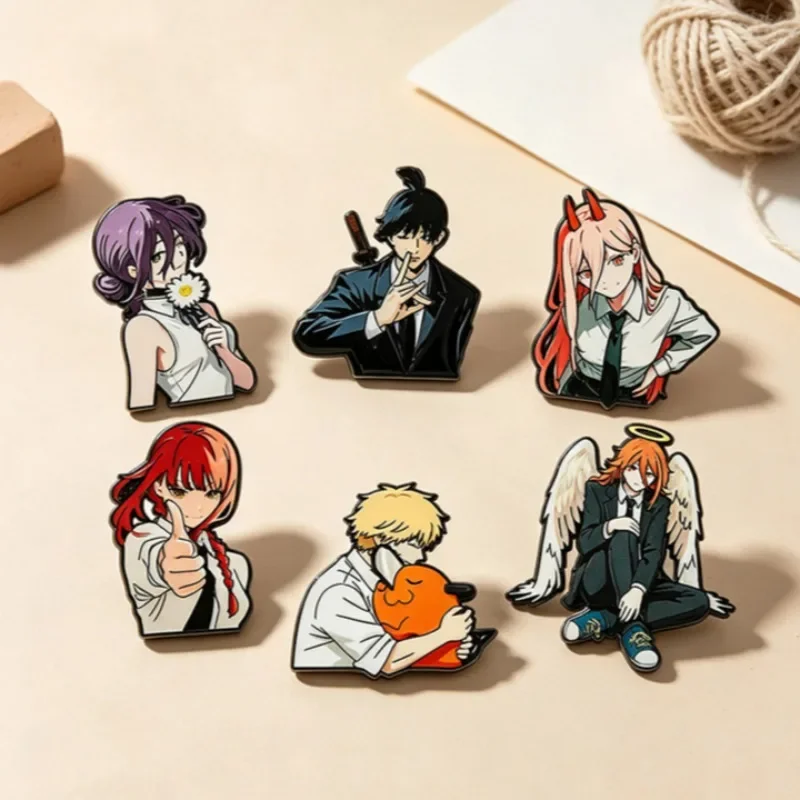 Chainsaw Man Reze Arc Enamel Pin Set 6Pcs Badge Makima Power Denji Aki Angel Devil Reze Metal Brooch Cosplay Backpack Bag Gift