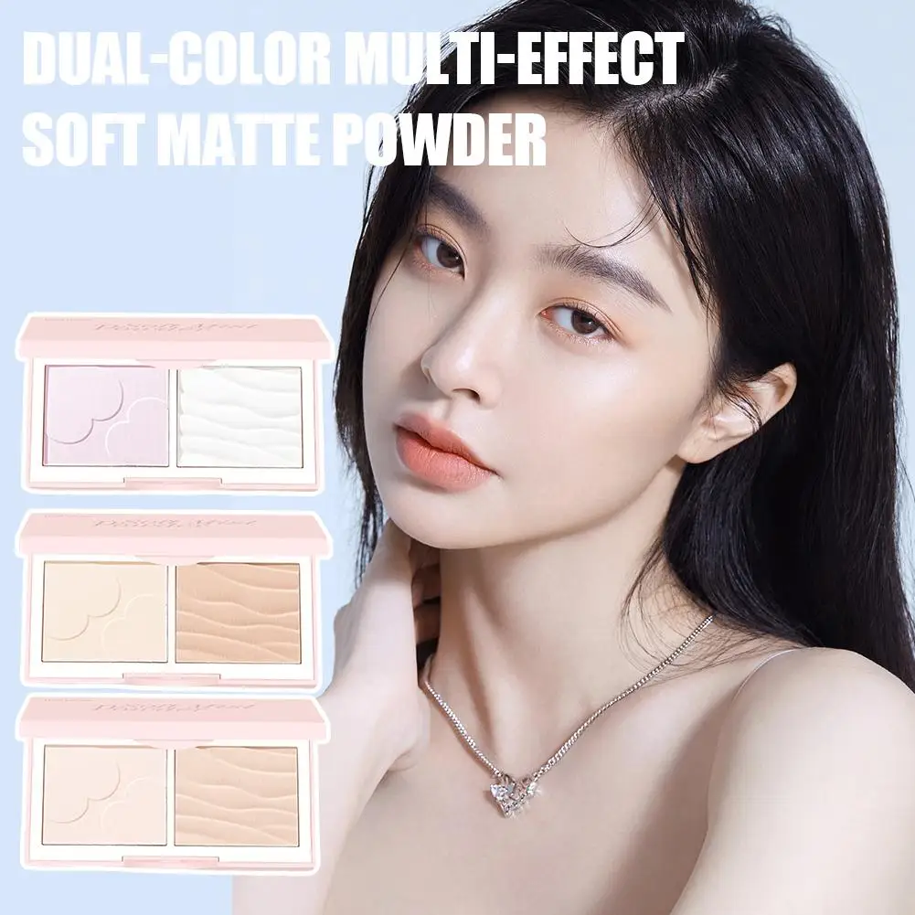 Poudre fixante mate multi-effets douce et naturelle sans poudre, à deux couleurs, longue tenue, effet brume, pour le maquillage, la dermabrasion