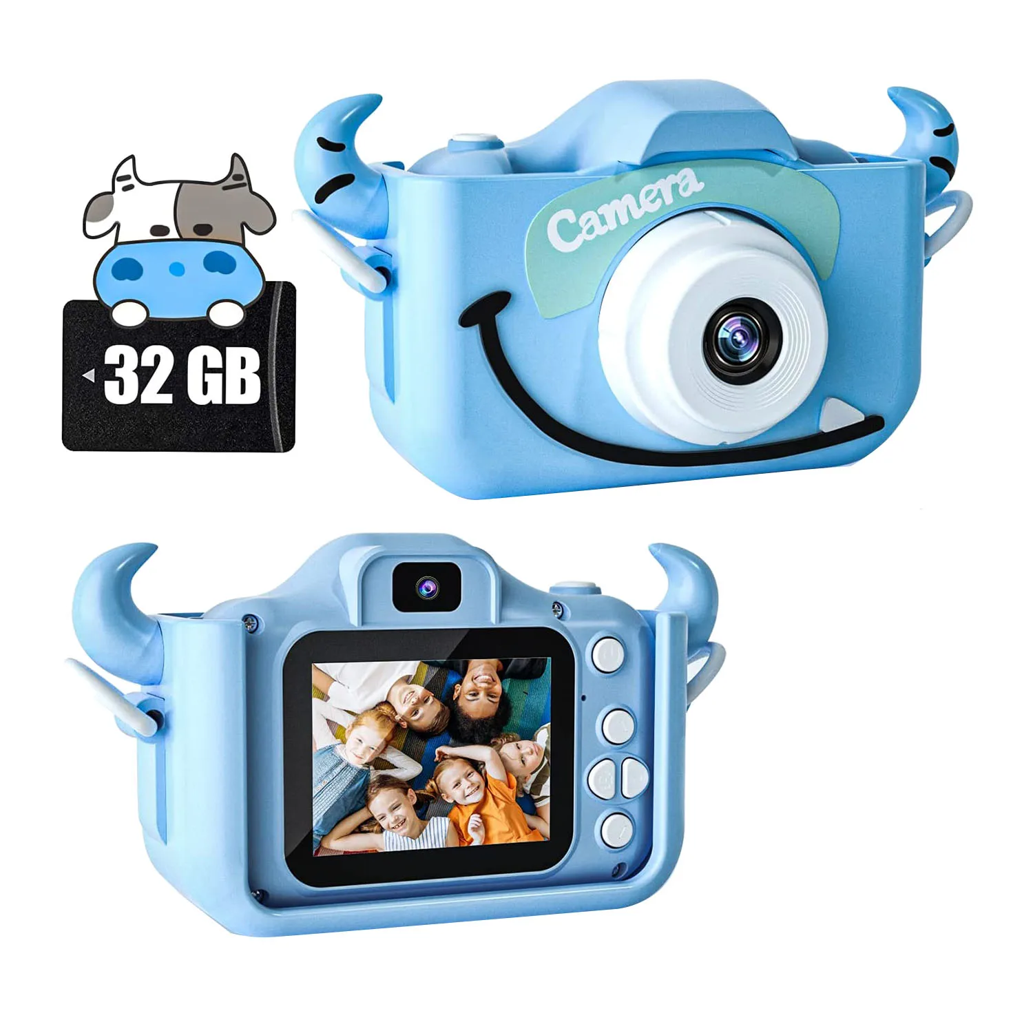 Cámara de juguete para niños y niñas de 3 a 12 años, cámara digital HD 1080P para niños pequeños, cámara selfie, tarjeta SD de 32 GB azul