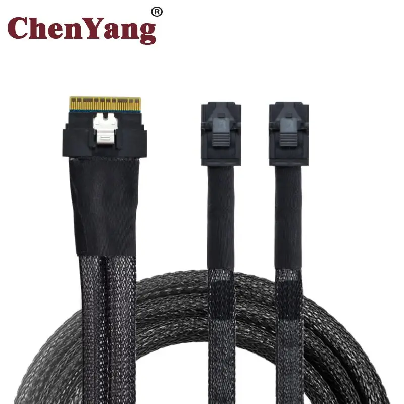 

Chenyang PCI-E Ultraport Slimline SAS Slim 4.0 SFF-8654 8i 74pin to Dual SFF-8643 4i Mini SAS HD Cable PCI-Express