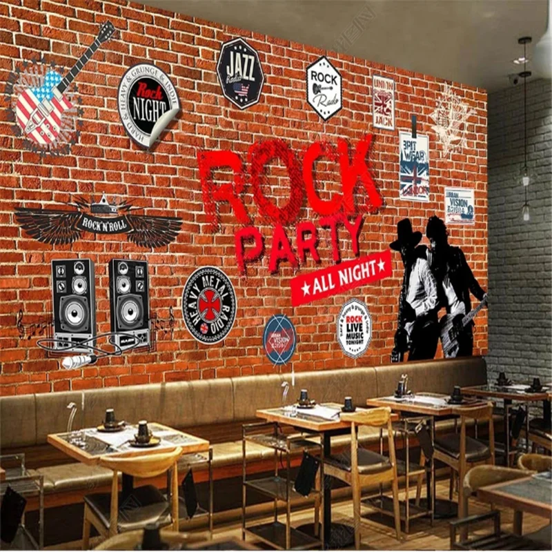 

European and American Retro Brick Wall Mural Rock Bar Wallpaper Industrial decoration KTV background Wall Papers papel de parede