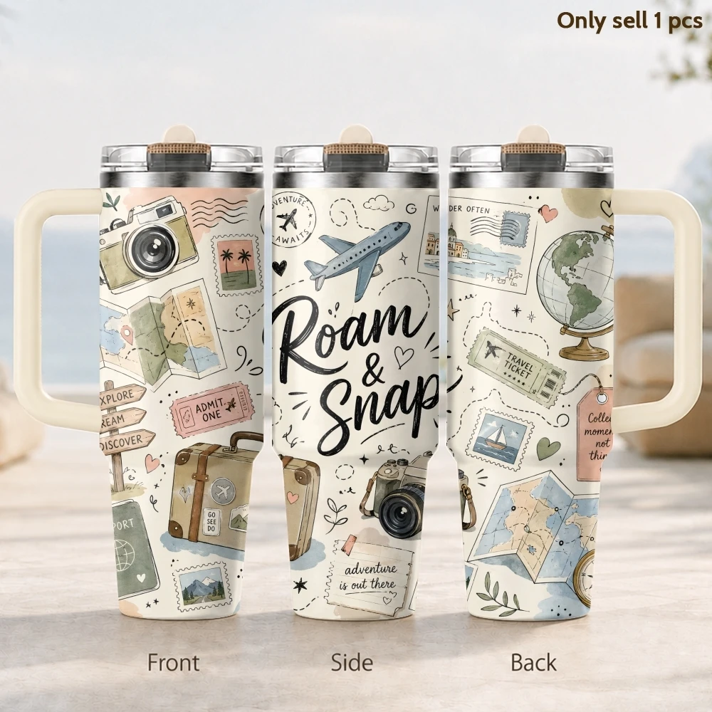 INS Wander Travel Collage Trip Vacuum Flasks 40oz Thermal Tumbler Handle Stainless Steel Insulated Water Portable Mug Cup