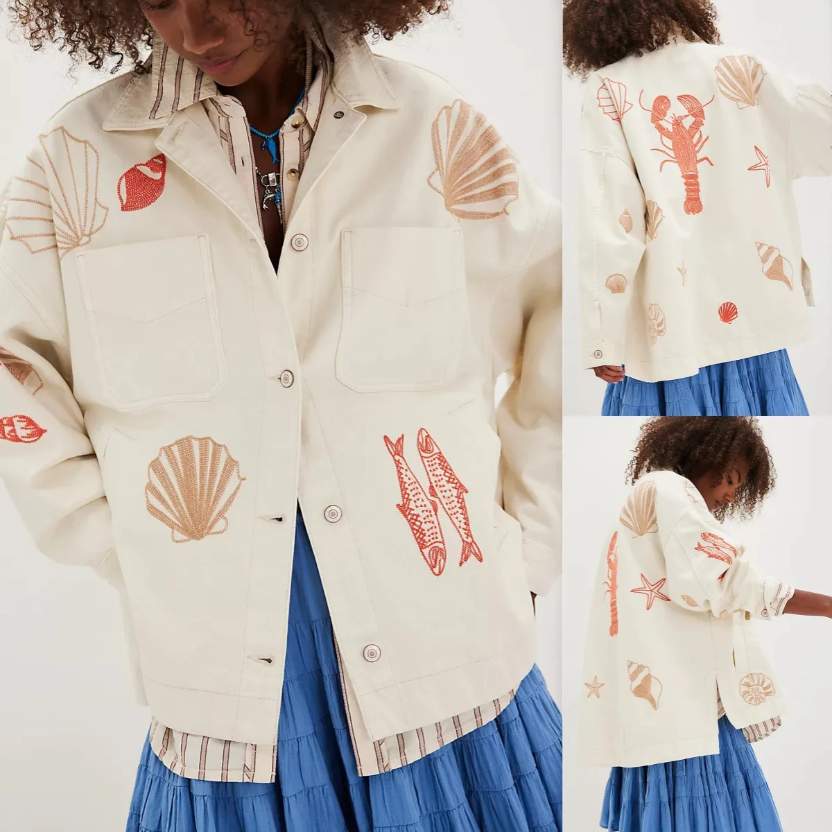 

Print Women's Autumn Coat Beach-Themed Single-Breasted Lapel Pocket Coat For Lady Loose Fitting Comfortable Versatile Lady's Top