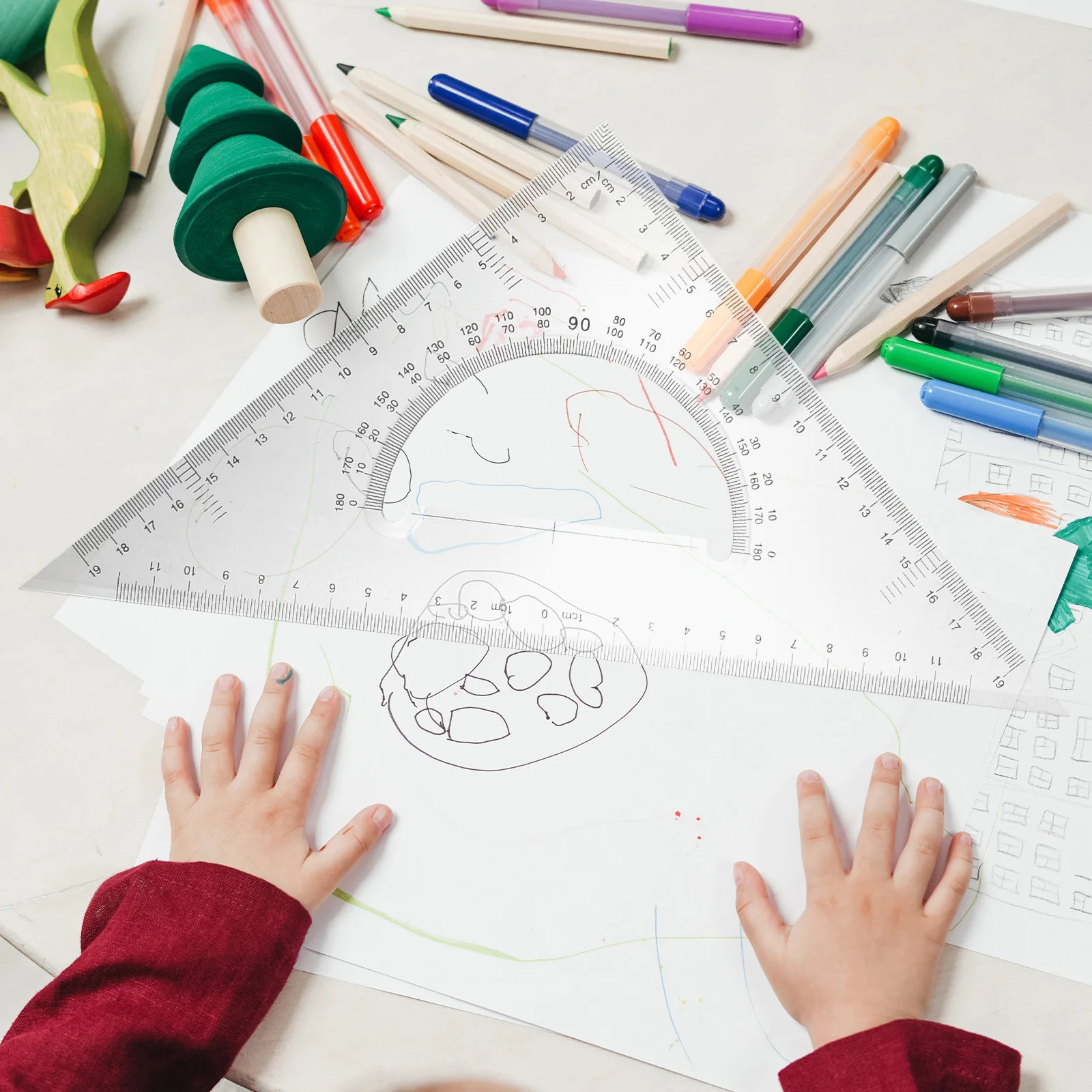 4pcs Triangle Rulers Set Plastic Measuring Rulers For Drawing Measurement Multi-Functional Geometric Tools Precision Scale