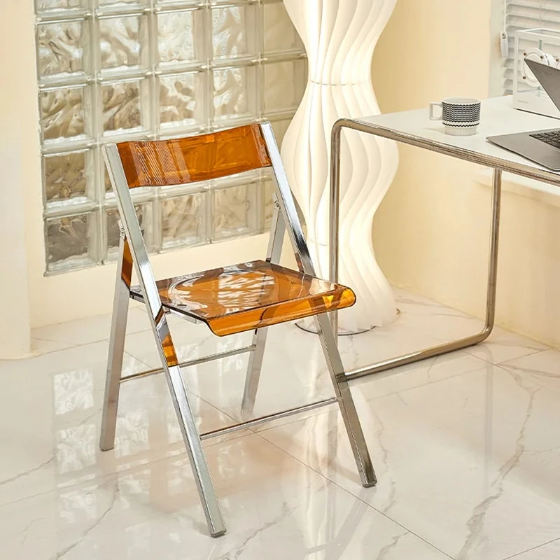 Transparent Metal Folding Chair Home Dining Chair Photo Back Can Accommodate Stool， Backrest Makeup Chairs