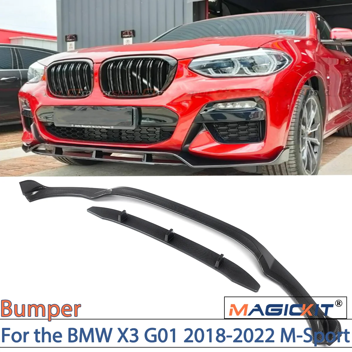 Front Bumper Splitter Lip Car Body Kit Carbon  Look Fiber Front LipFor the BMW X3 G01 2018-2022 M-Sport front bumper Accessories