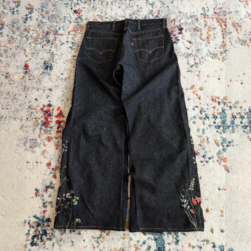 Y2K Blossom Jeans larghi Ricamo floreale alla moda Cuciture aerodinamiche Streetwear unisex Pantaloni oversize stile Harajuku retrò