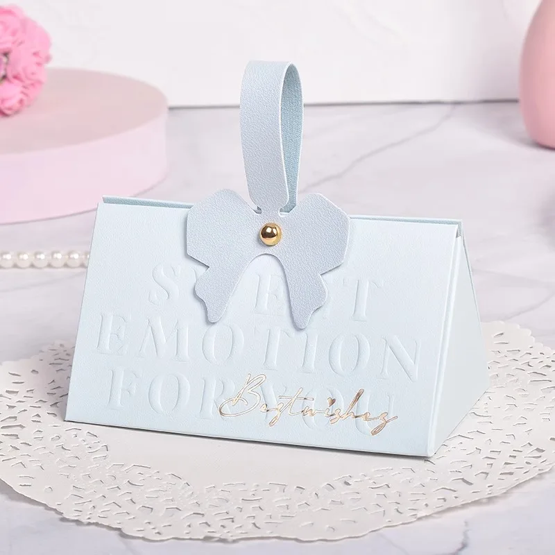 

20/30/50Pcs Leather Handles Blue Gift Box Handbag Candy Packaging Wedding Guest Party Favour Baby Shower Festival Supplies