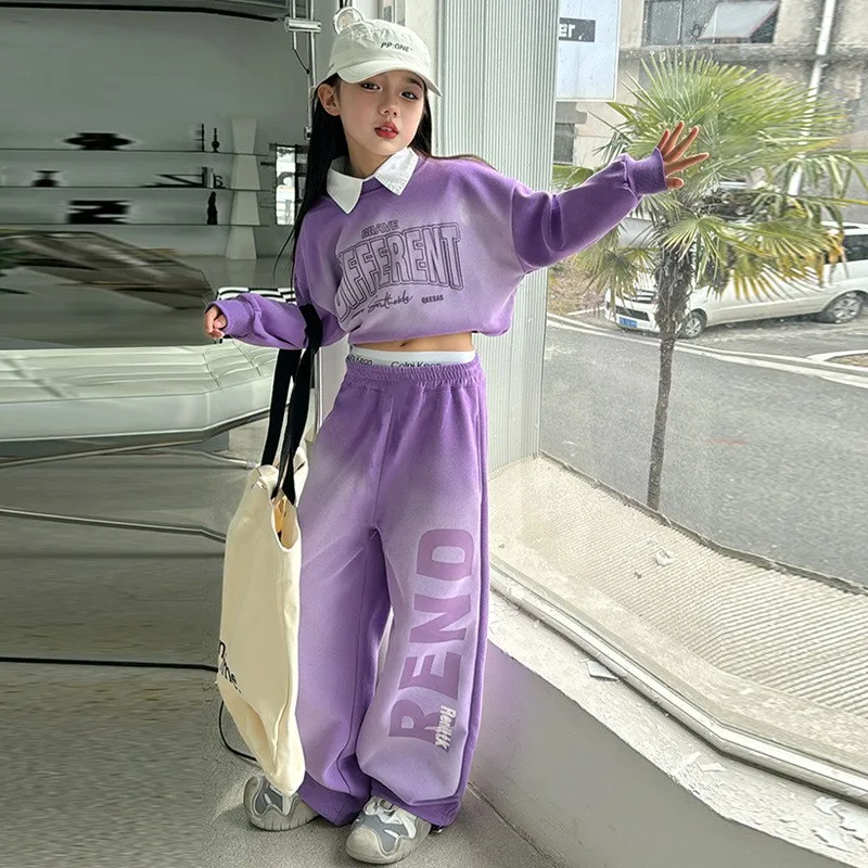 Girls Cotton Tie Dye Alphabet Workout Sweatshirt+Loose Sweatpant Sets School Kids 2PCS Tracksuit Children Jogging Outfits  987