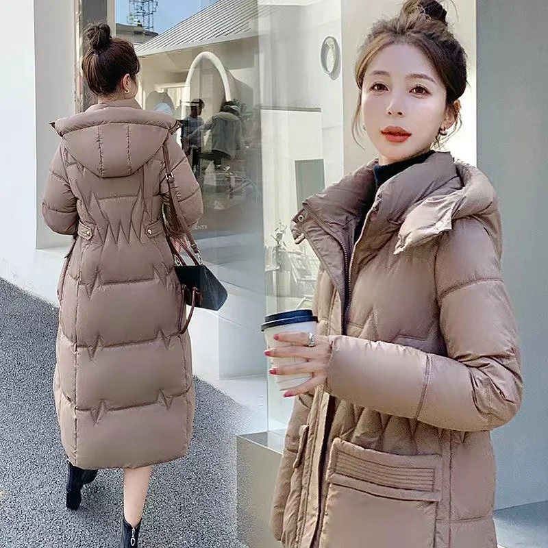 Long Thicken Snow Parkas Fashion Windproof Puffer Down Cotton Hooded Women Jacket 2024 New Winter Overcoat Loose Ladies Outwear