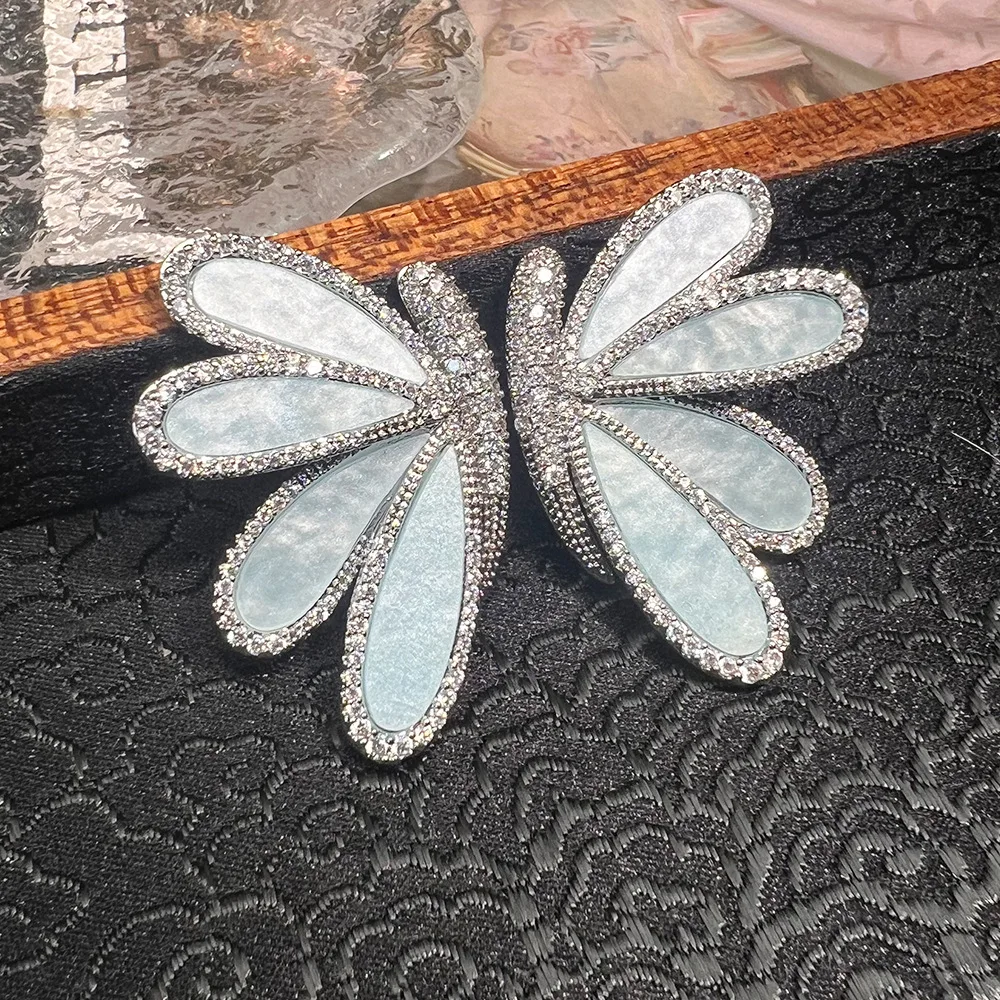 Delicate Butterfly Earrings Micro-Set Zircon High-End Blue Pink Butterfly Stud Animal Earrings Jewelry Accessories for Women