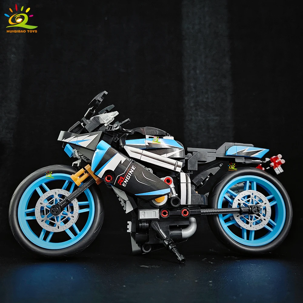 HUIQIBAO MOC Motorrad-Modellbausatz, City Moto Racer Bausteine, Spielzeug für Kinder, Jungen, Erwachsene, Auto-Set, Heimdekoration – Detail 3