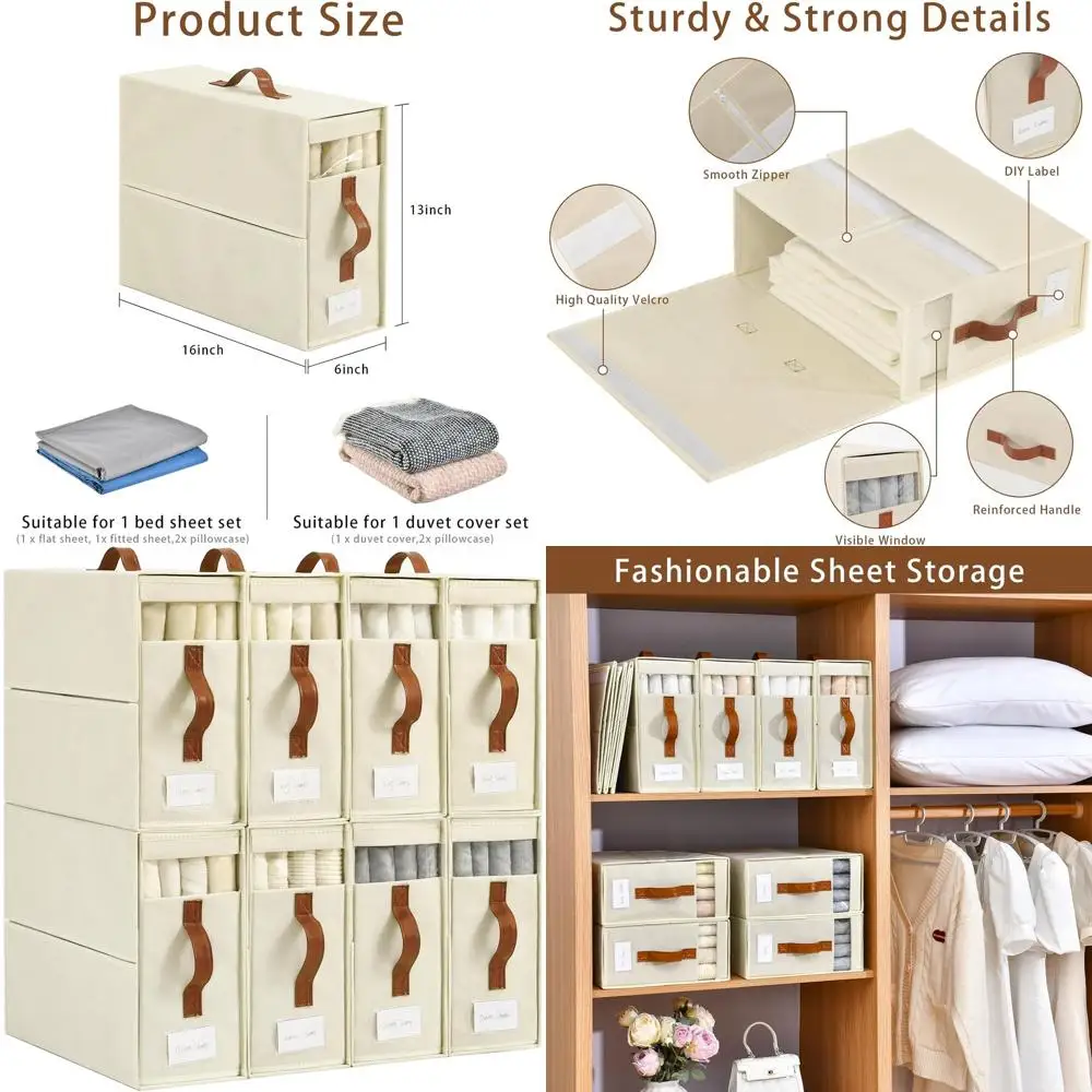 

8-Pack Linen Organizers for Bed Sheet Storage: Ideal for Storing Bedding, Duvets, and Pillows in Any Size Bed