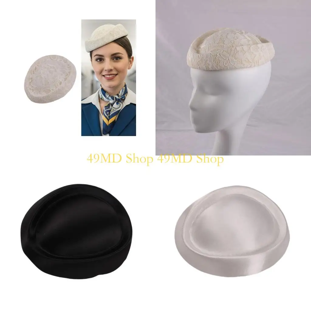 49MD Flight Attendant Hat Lace Design Elegant Color Halloween Cosplay