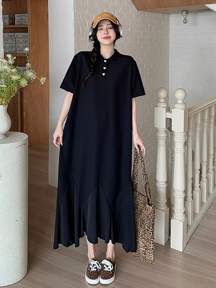 NYFS 2024 Summer New Korea Woman Dress Vestidos Robe Elbise Loose Plus Size Short Sleeve Patchwork Irregular HemLong Dresses