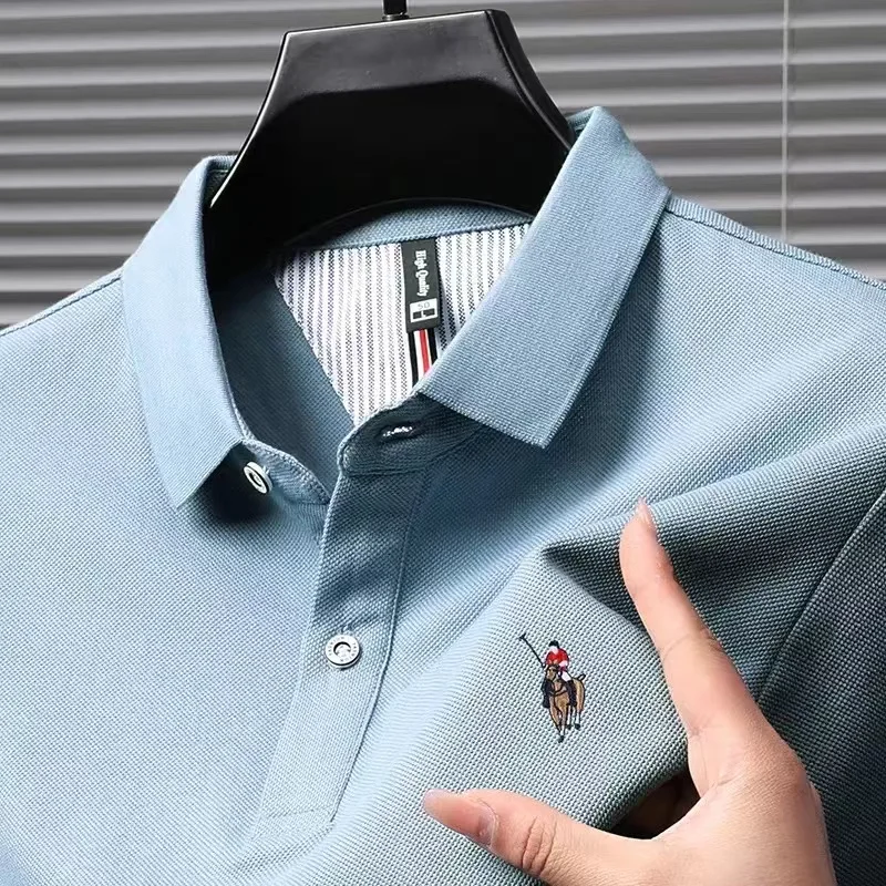 

High quality luxury spring autumn collar solid color exquisite pony embroidery men's top polo shirt casual long sleeved T-shirt