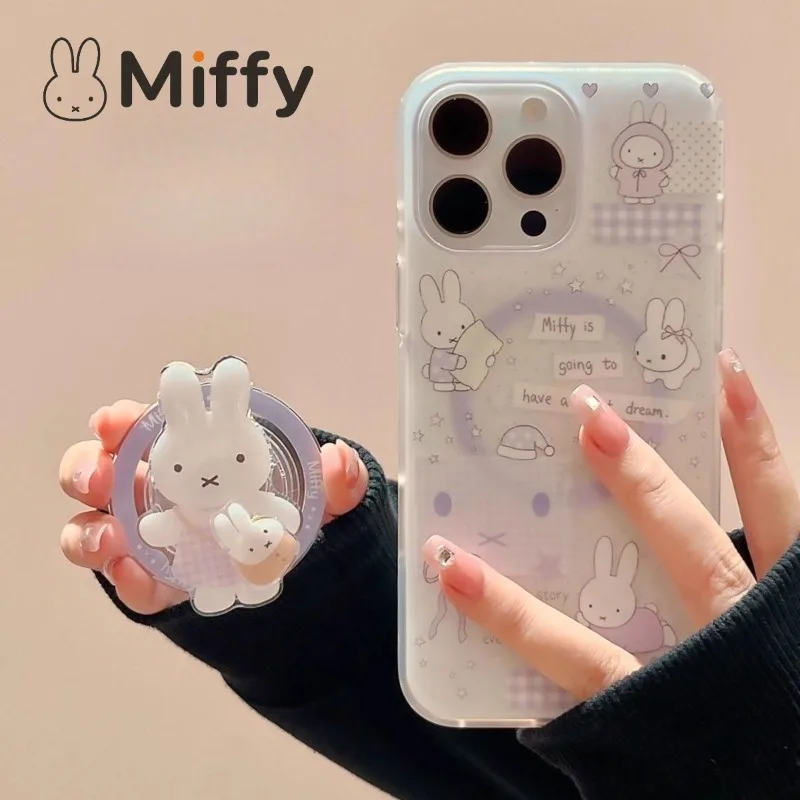 Cute Miffy Magnetic Stand Phone Case for Samsung Galaxy S25 Ultra S24 S23 Plus S22 Shockproof Reading Backpack Rabbit Design