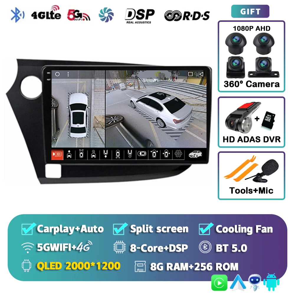 Android 15 Carplay Auto Radio Multimedia Speler Voor HONDA INSIGHT 2009-2014 Navigatie Autoradio GPS Stereo 2din Head unit