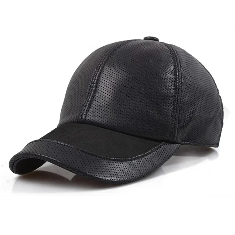 Novel 2024 Men Genuine Leather Baseball Caps Adjustable Sheepskin Men Youth Duck Tongue Dad Hats 55-60cm Pore Like