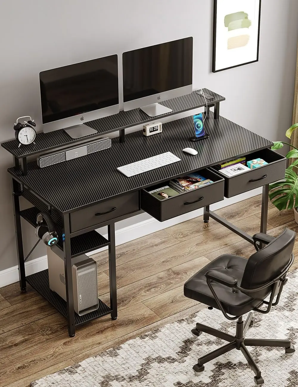 Computer desk, 39 inch home office desk, writing desk with monitor stand, modern home office desk, carbon black