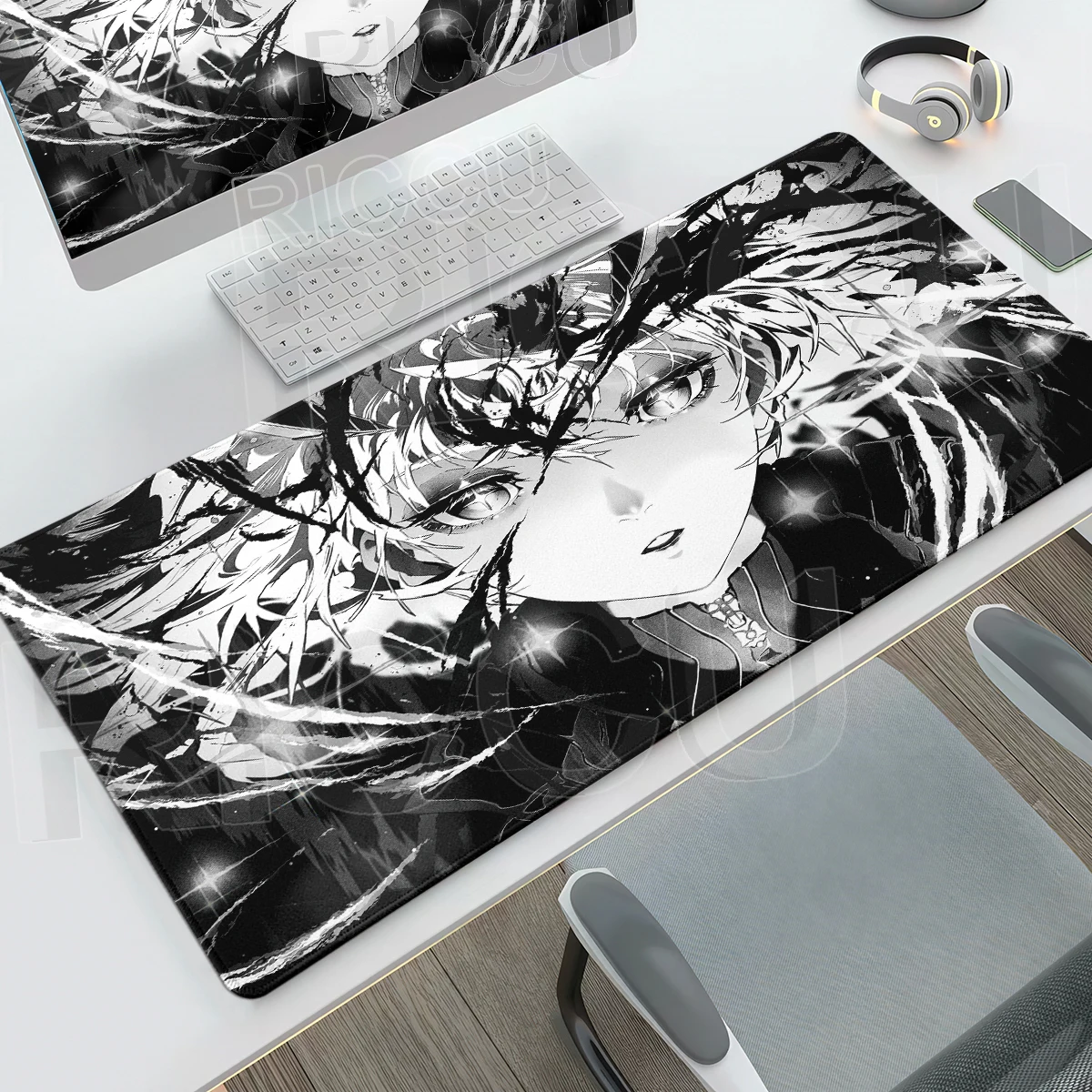 Anime Girl Dark Cyber Style Mouse Pad Large Black White Animes Aesthetics Desk Mat Gamer Accessories Office PC Keyboard Mousepad