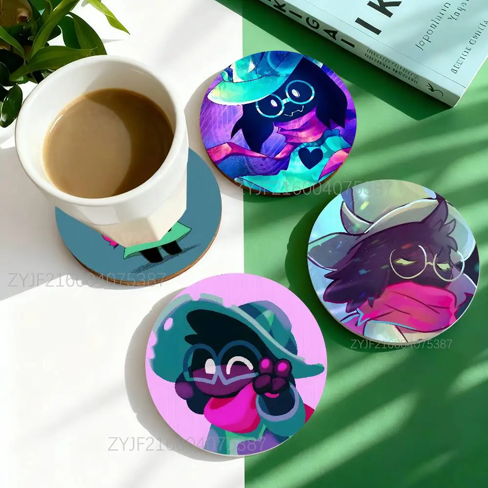 

Ralsei D-Deltarune Game Round Wooden Coasters Heat Resistant Non-slip Drink Cafe Decoration 2D Flat Color Print Coasters Set