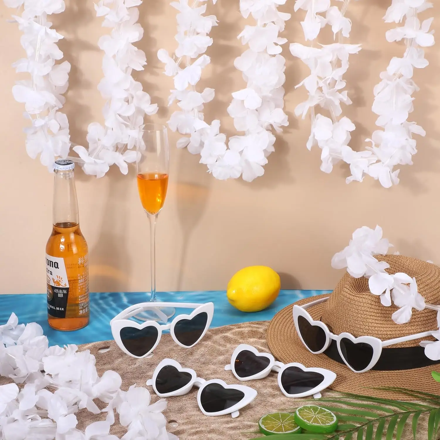 قلادة لييس هاواي بإضاءة ليد ، إكليل زهور ، إكليل إكليل ، نظارات هاواي الشمسية ، الصيف ، الشاطئ الاستوائي ، ديكور حفل الزفاف ، 24 ، 48