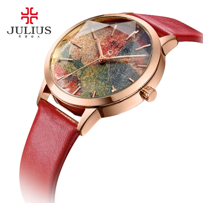 

Женские наручные часы Julius Lady, элегантное модное платье, браслет из натуральной кожи, подарочная коробка для девочек