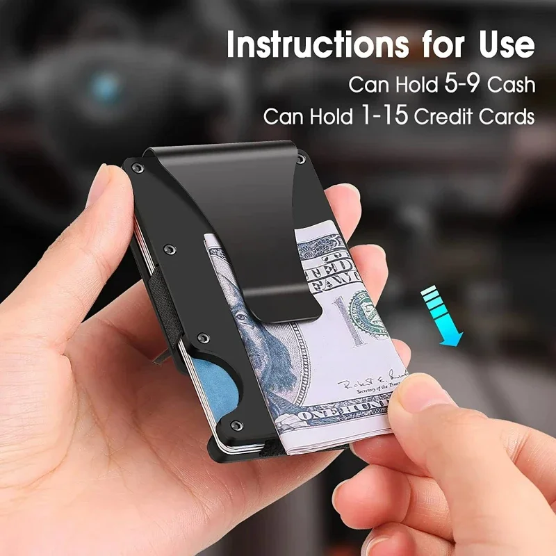 محفظة صغيرة الحجم بجيب أمامي RFID للرجال - محفظة عصرية صغيرة رفيعة 2025 - محفظة معدنية مع مشبك نقود للجنسين