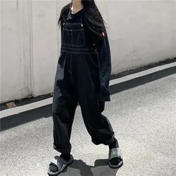 2026 Korean Women Denim Jumpsuit Japanese Vintage Loose Black Jumpsuits Oversized Wide Leg Overalls for Woman