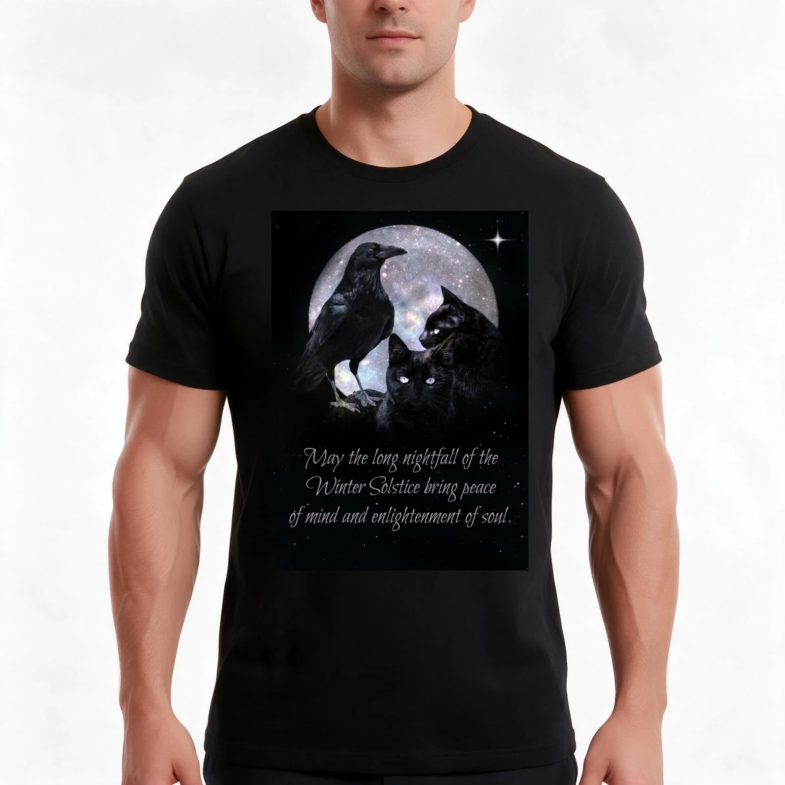 Gothic Pagan Wicca Winter Solstice Blessing T-Shirt, Summer Casual Cotton Tee, Oversized Streetwear Tops, Vintage Graphic Print
