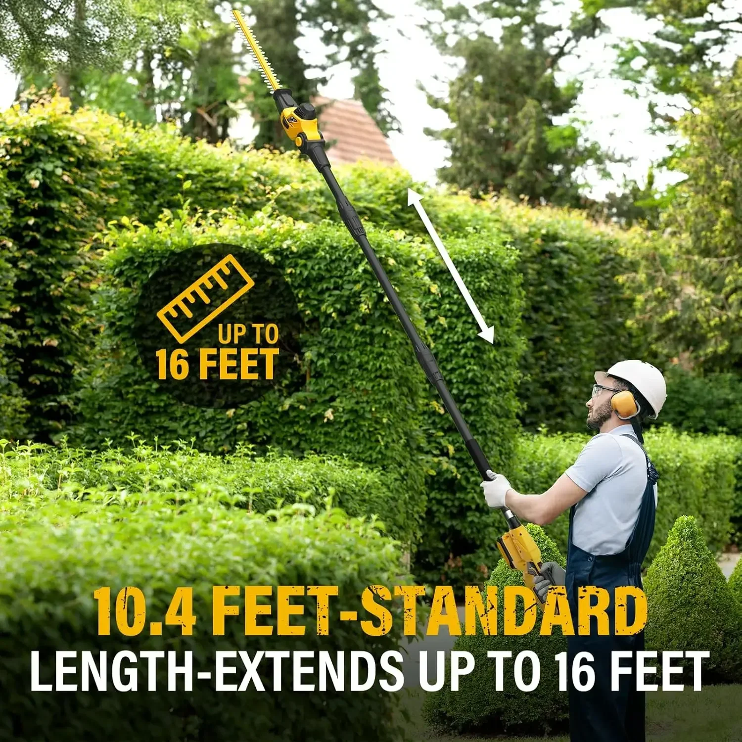 BestsellingCordless Pole Hedge Trimmer 9 Foot Reach Power Tool With Extension Pole 20 Inch Max Multi Angle Two 2.0Ah Batteries F