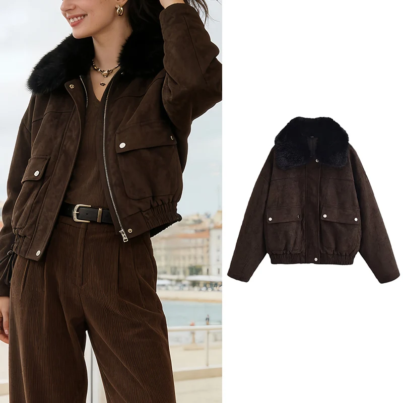 

Women's Parkas 2025 New Fashion Winter Warm Fur Collar Cotton-padded Jacket for Women Casual Chic Thicken Ladies Jackct