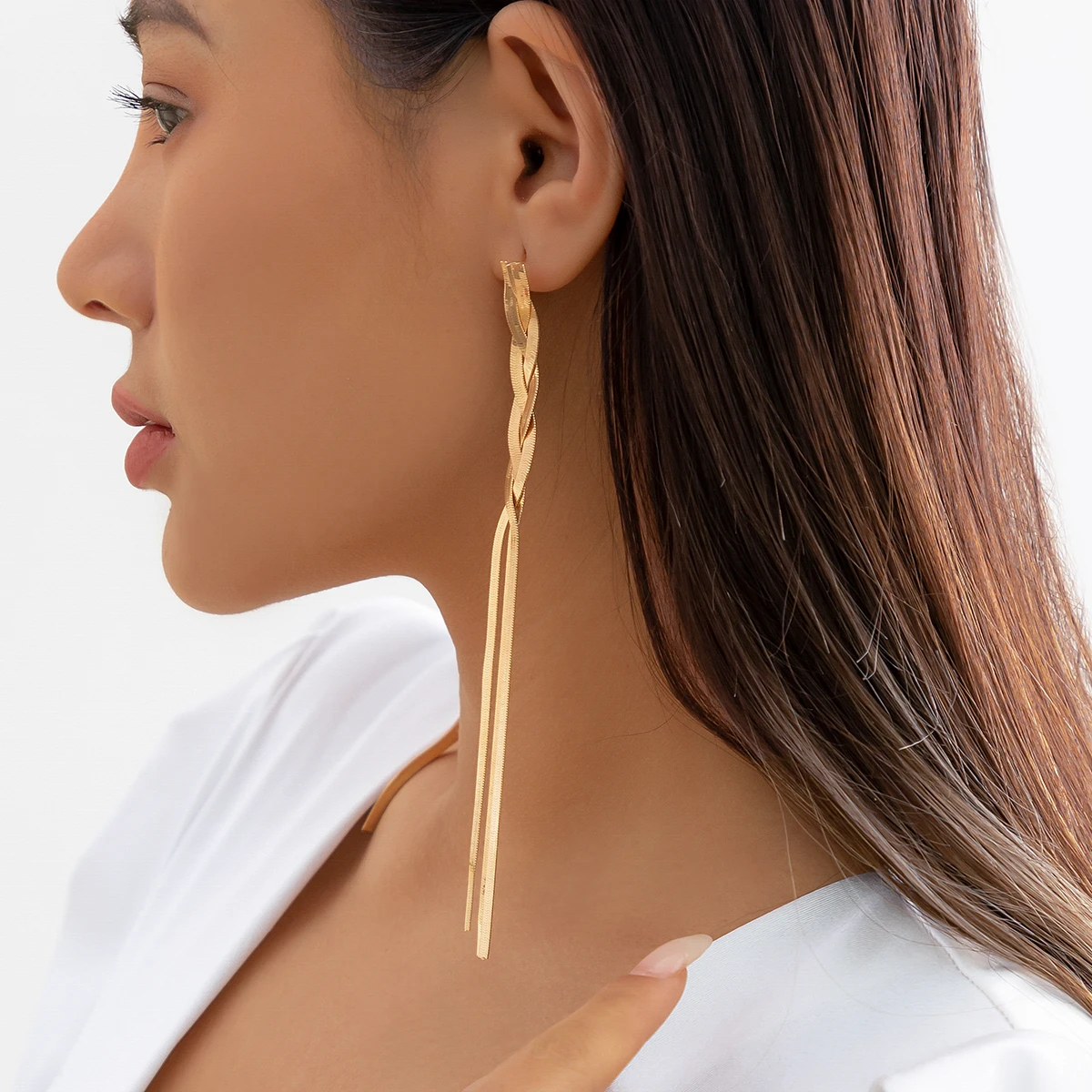 Ingemark Kpop Gold Color Long Snake Chain Drop Earring for Women Wedding Vintage Dangle Earring Trendy Accessories Party Jewelry