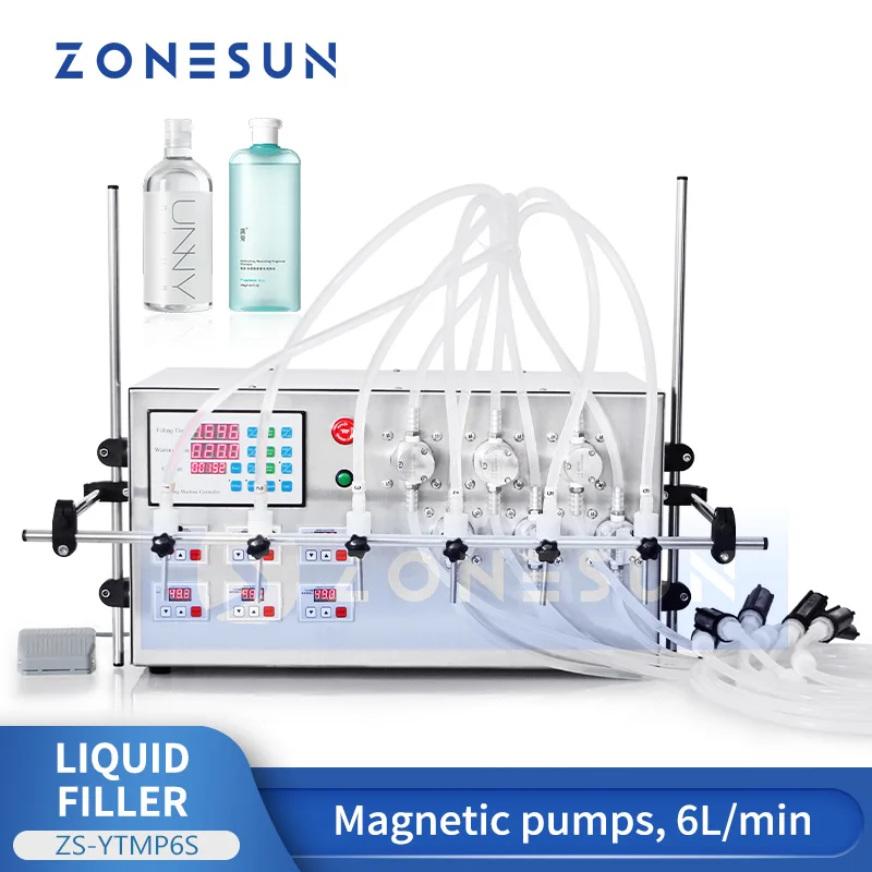 

ZONESUN Semi Automatic Liquid Filling Machine Bottle Filler Magnetic Drive Pump Water Juice Beverage Packaging ZS-MP5000