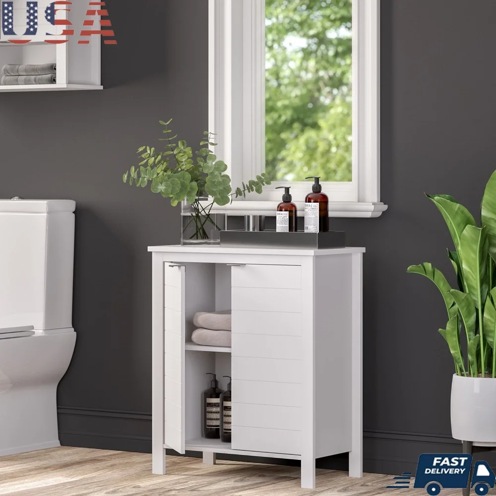 

Madison 2-Door Bathroom Linen Storage Cabinet Freestanding Organizer with Adjustable Shelves Anti-Tip Feature Towel Toiletries