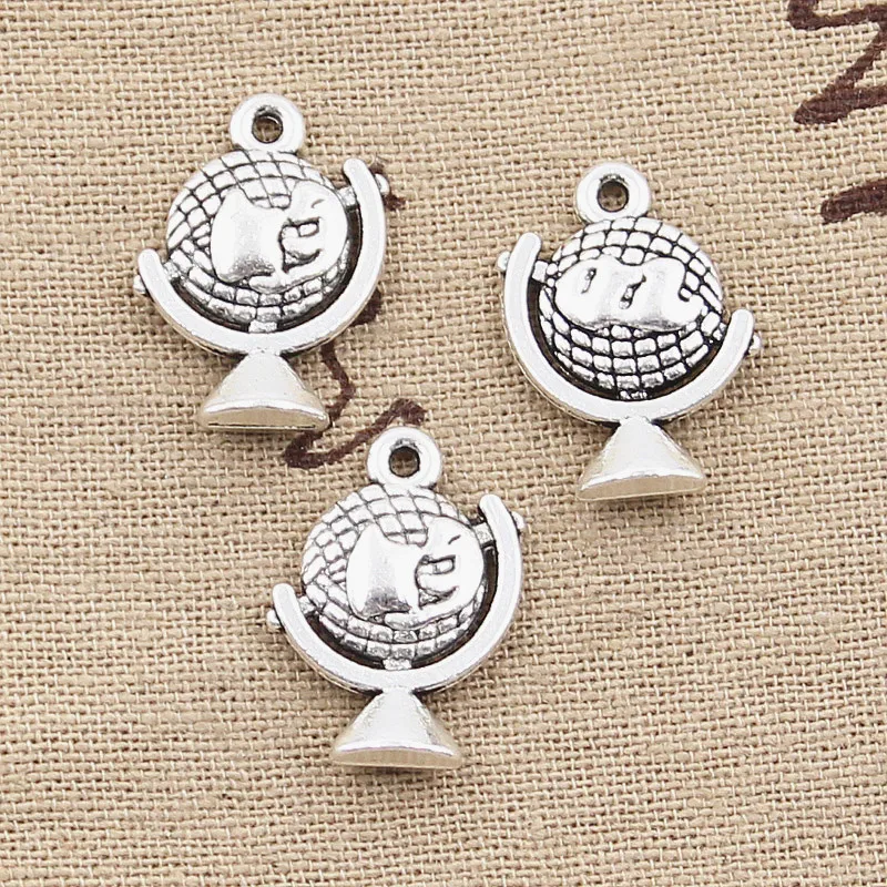 15pcs Charms Earth Globe Planet 21x15mm Antique Silver Color Pendants DIY Crafts Making Findings Handmade Tibetan Jewelry