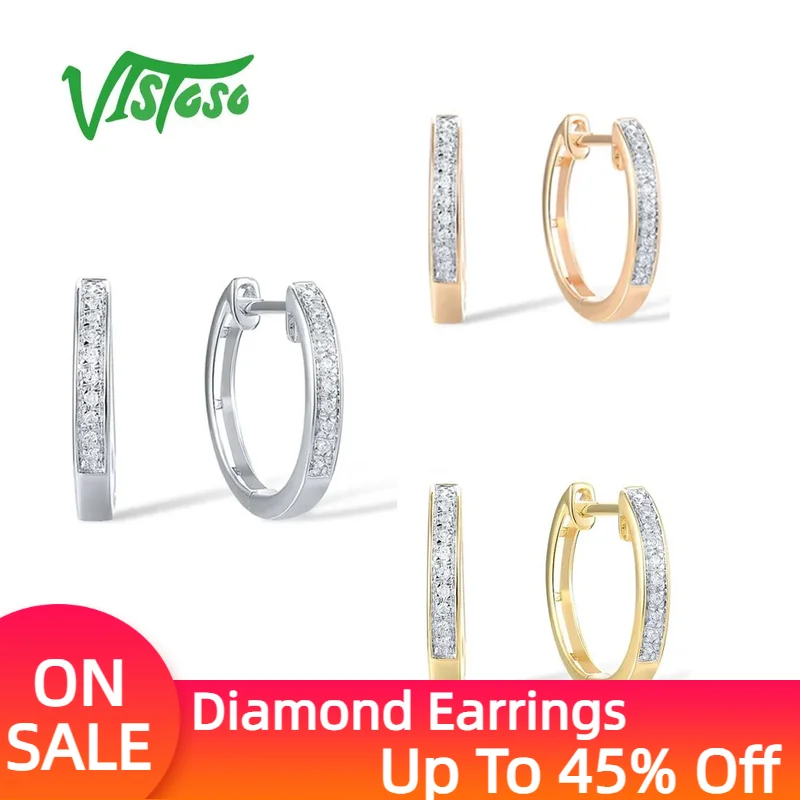 

VISTOSO серьги из белого/желтого/розового золота 14 карат 585, классические серьги со сверкающими бриллиантами, свадебные и помолвочные ювелирные украшения
