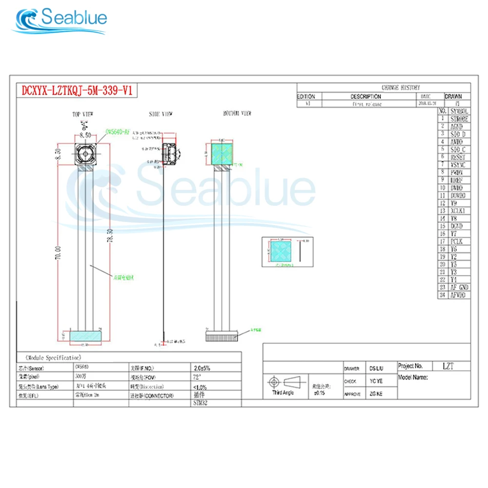 New 78MM OV5640 Camera Module 68 72 120 160 Degree Auto Focus AF High-definition 5 Million Pixels 24PIN DVP MIP I Interface