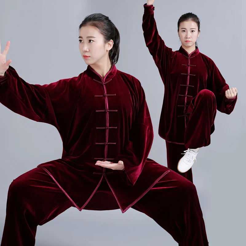 

Chinese Style Gold Velvet Costume Set for Men and Women, Martial Arts Performance, Tai Chi Wear