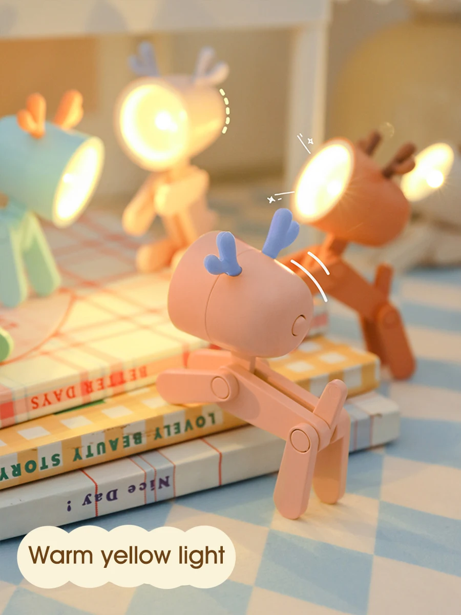 Mini Led Dog Night Light Cute Small Phone Holder Dog Lamp Mini Foldable Desk Lamp Portable Reading Table Night Light