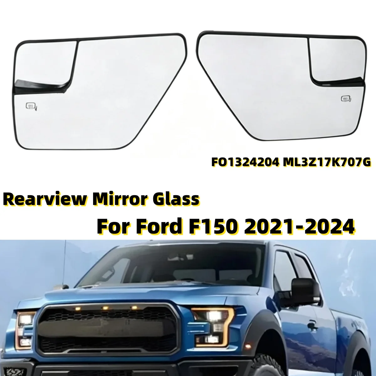 Für Ford F150 2021 2022 2023 2024 FO1324204 Auto-Spiegel Toter-Winkel-Spiegel Beheizter Rückspiegel Seitenspiegel Glas Auto-Zubehör