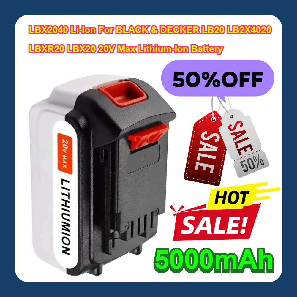 5000mAh LBX2040 Li-Ion For BLACK & DECKER LB20 LB2X4020 LBXR20 LBX20 20V Max Lithium-Ion Battery