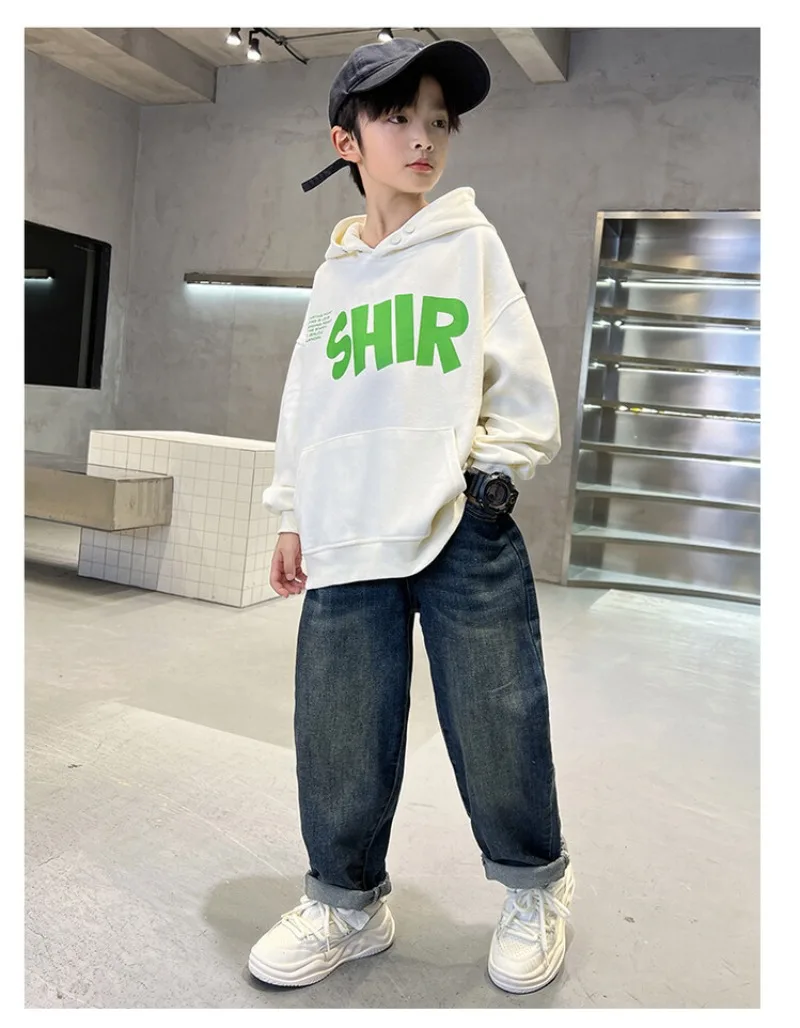 Jeans für Teenager und Jungen, UNITIM, Herbstkollektion, Kinder-Jeans mit Buchstabenmuster und Taschen, lässige Jeans mit elastischem Bund, für Jungen von 2 bis 12 Jahren, gerade geschnittene Hose. – Detail 18