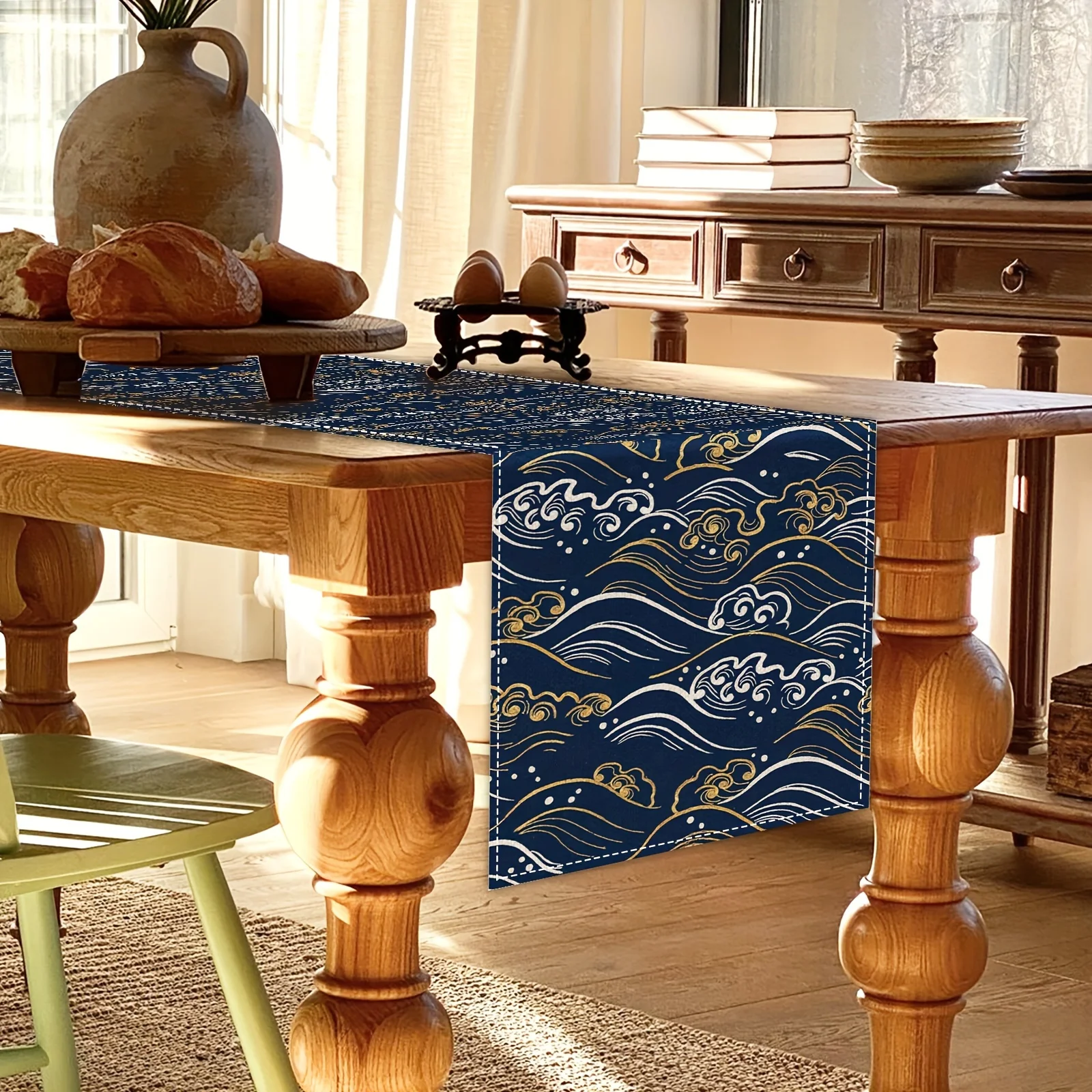 Abstract Art Sea Wave Table Runner - Color Contrast Home Party Kitchen Dining Decor